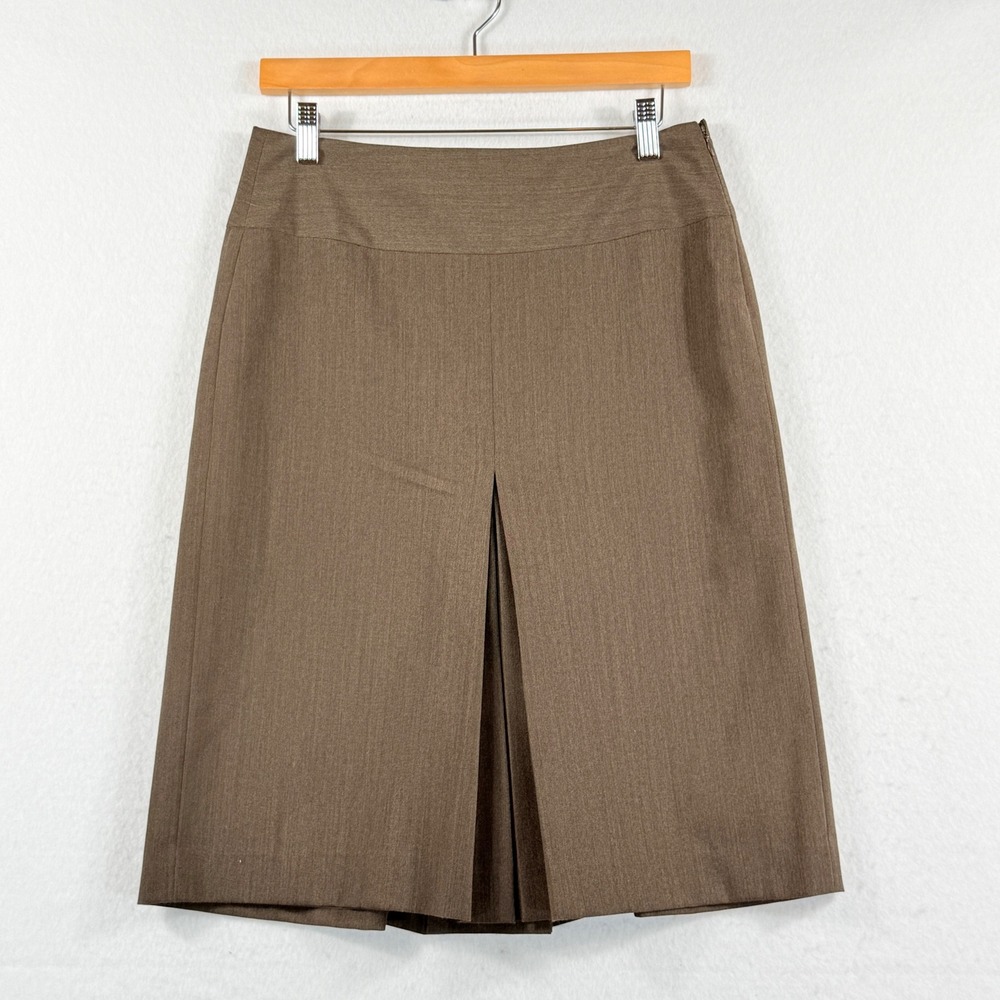 Banana Republic Pleated Skirt Womens 4 Brown Wool Blend Office Twee Quiet Luxury